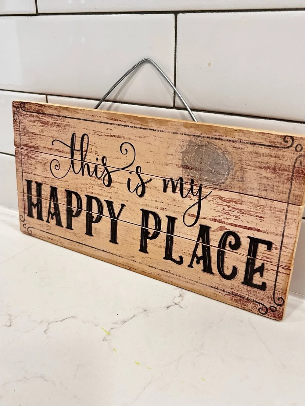 This Is My Happy Place Wood Sign - Black Text on reclaimed wood